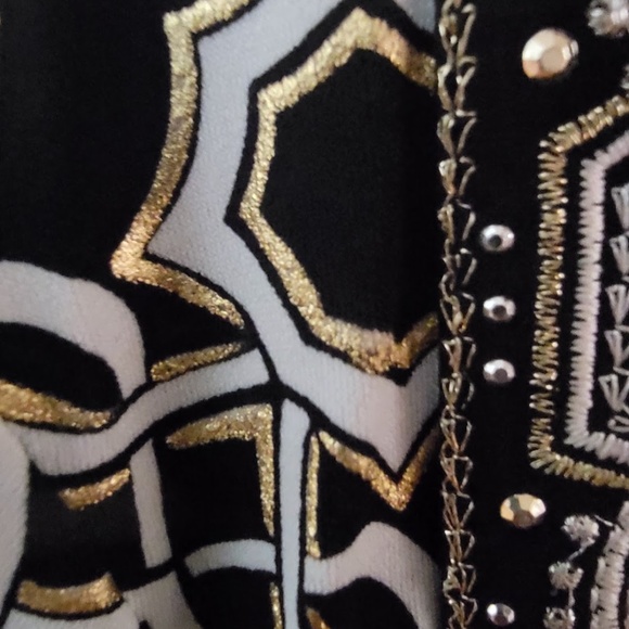 WHBM Black/Gold/White Metallic Midi Dress Embellished w/ Rhinestones. Size L - Picture 11 of 11